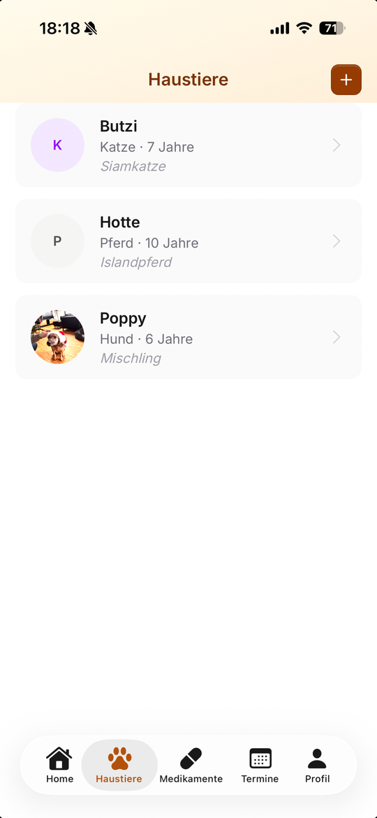 PetMediq App – Übersicht mehrerer Haustiere